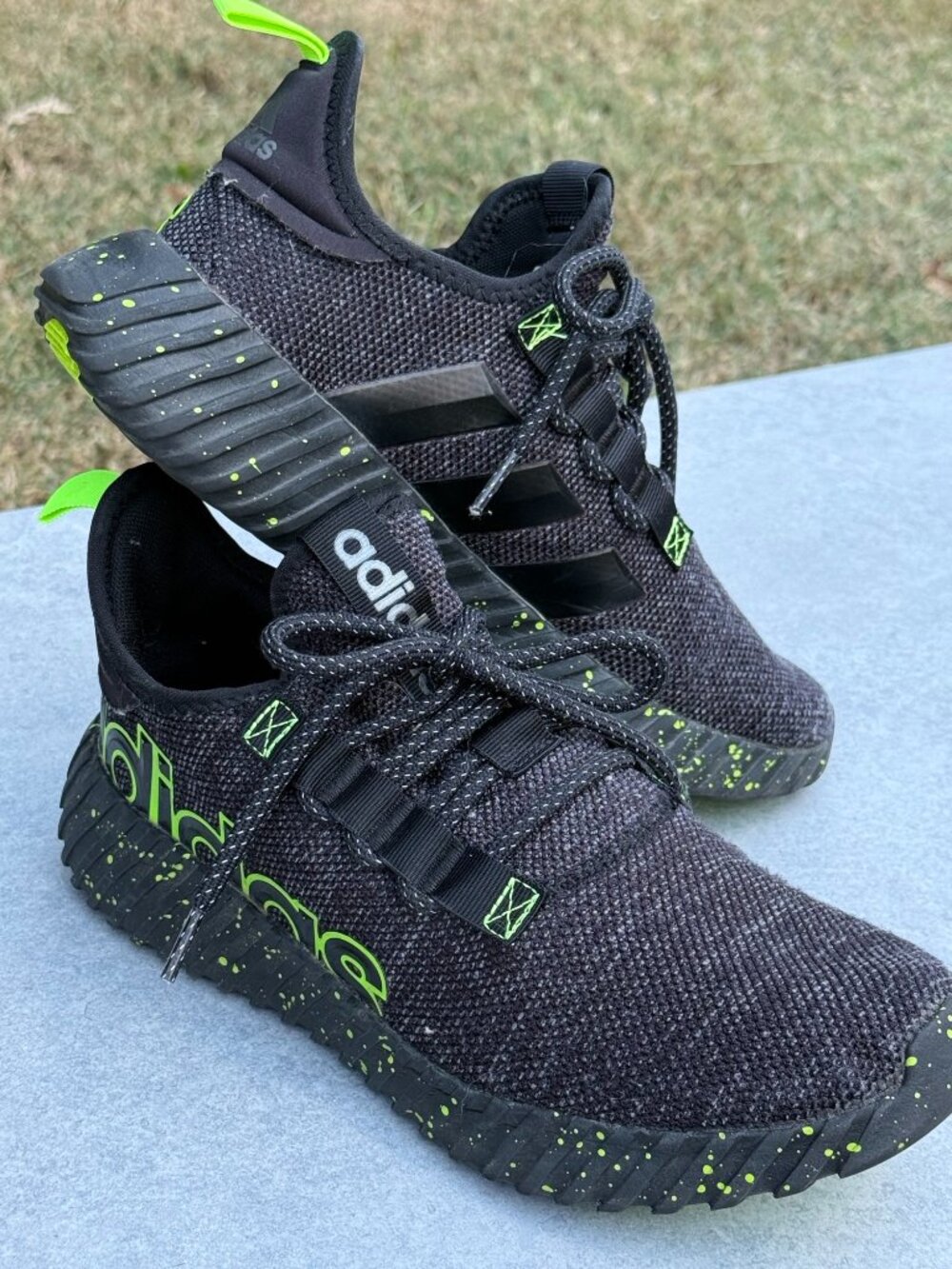 Adidas Kaptir 3.0 Mens 10.5 Black Neon Green Y2K Techwear Running Sneakers 4249